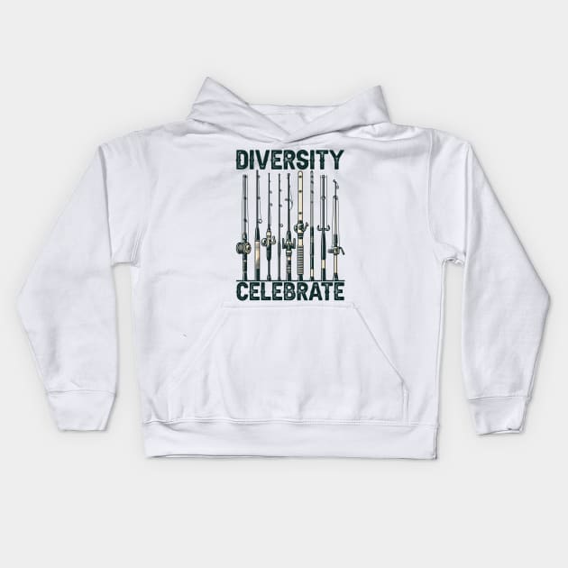 Celebrate Diversity Fishing Kids Hoodie by cyryley